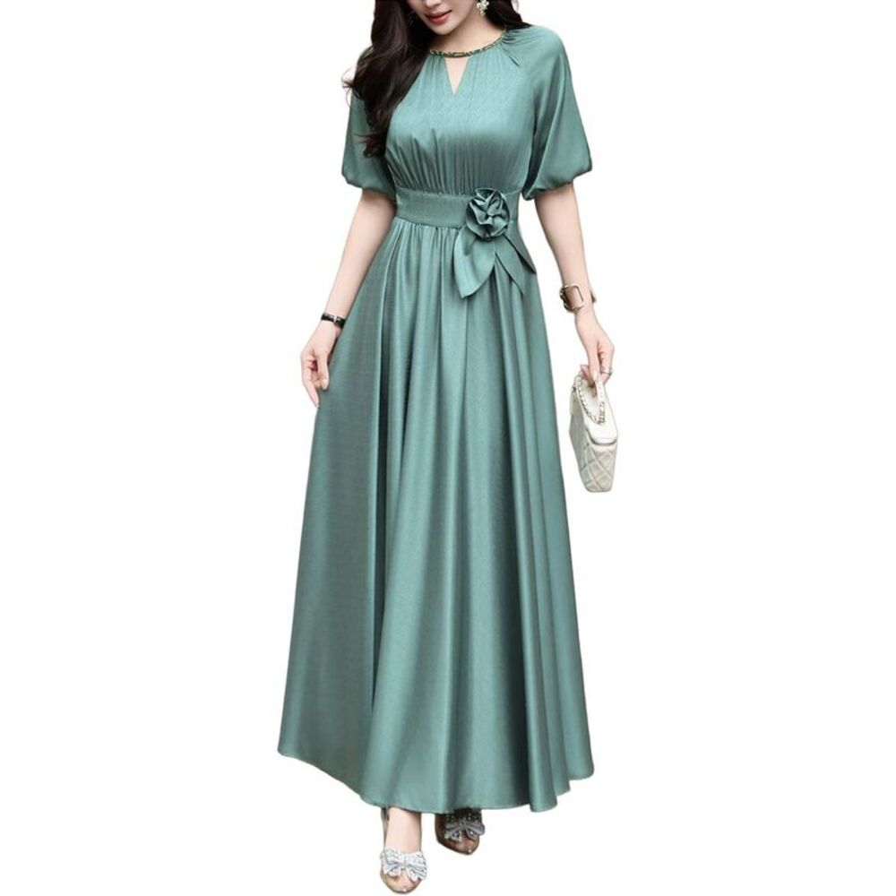 Burryco Womens  Short Sleeve Solid Maxi Dress, Green